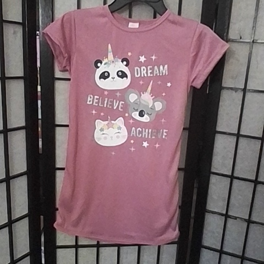 Girls Pink Graphic Sleep Tee with Cute Animal Designs